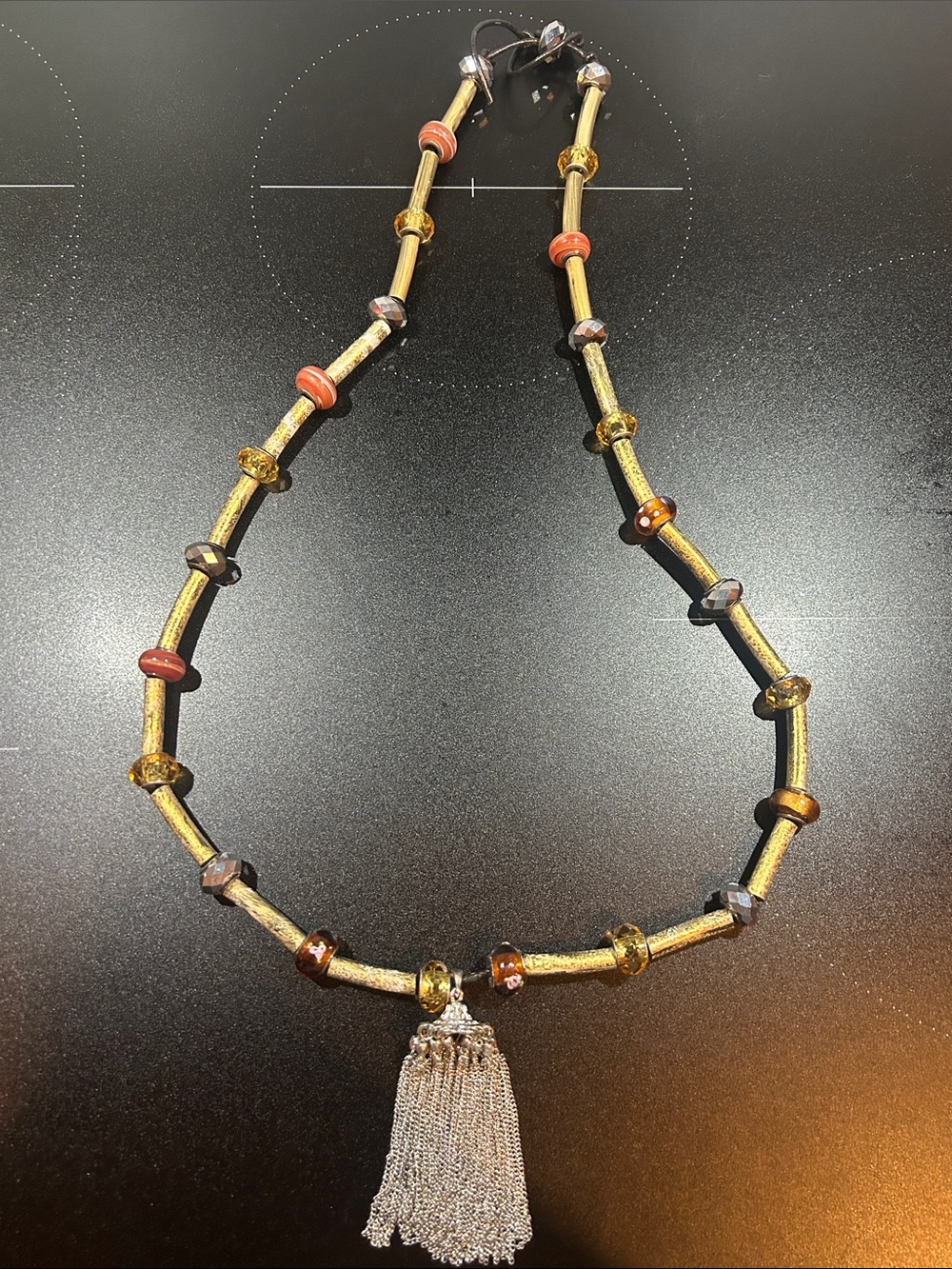 Gold and Brown Beaded Tassel Necklace